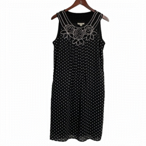 Dress Barn Sleeveless Chiffon Dress Embroidered Roses Polka Dot Size 6 Black